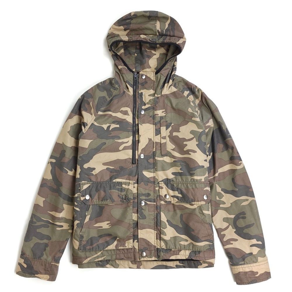 ZARA MAN Cargo Pocket Mesh Windbreaker Hoodie Jacket in Green Camo Mens XL